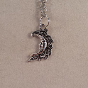 Silver Mystical Moon Pendant Chain Necklace